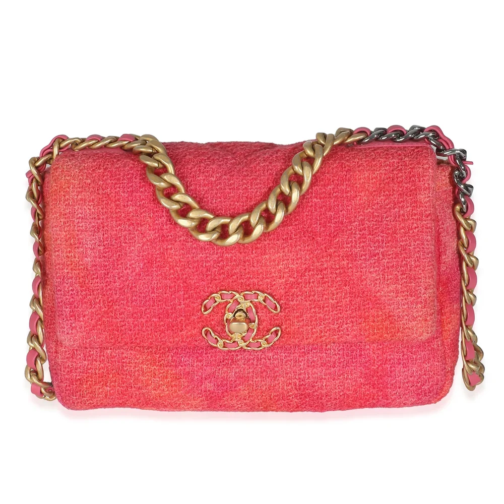 Chanel Coral Pink Tweed Quilted Medium Chanel 19 Flap Bag