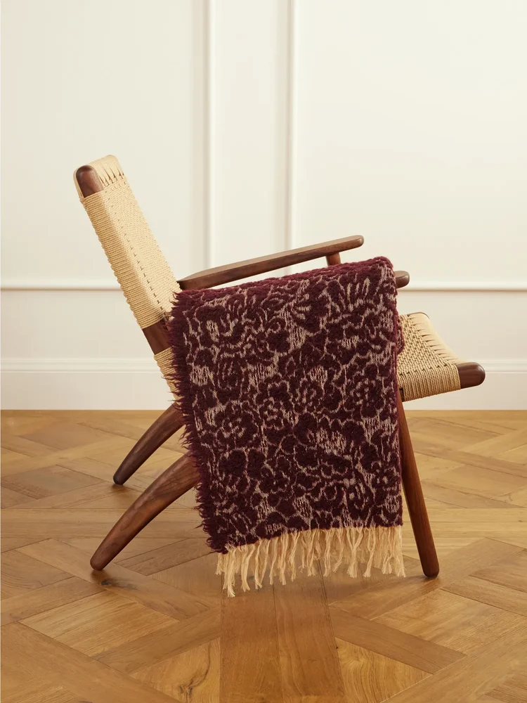 Malghe fringed floral-jacquard wool-blend throw