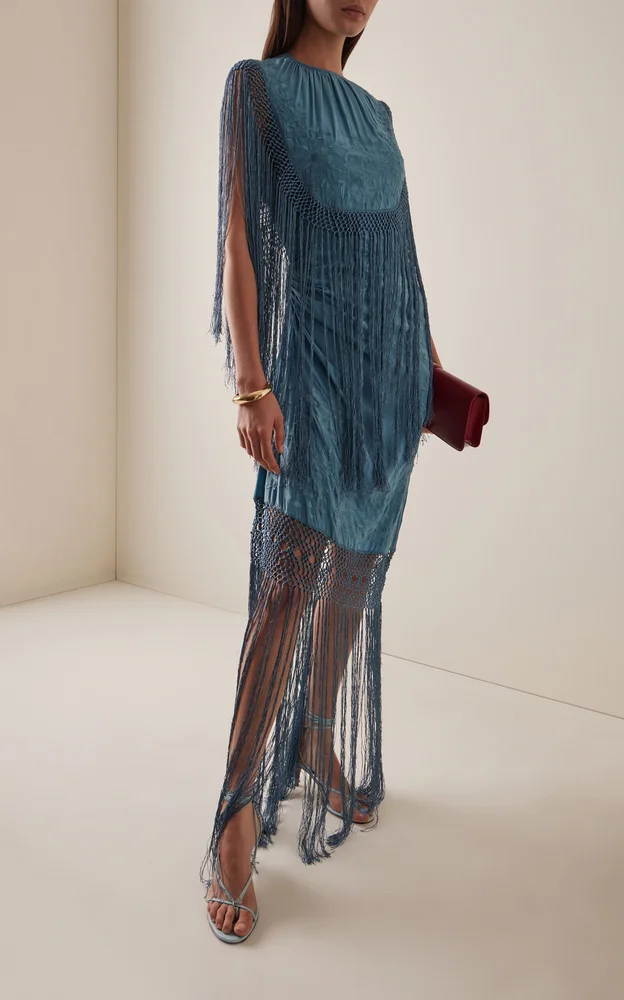 Nerine Fringed Silk Maxi Dress