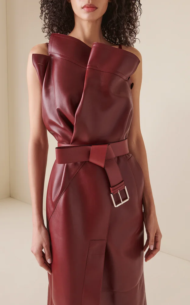 Trench Belted Leather Midi Dress