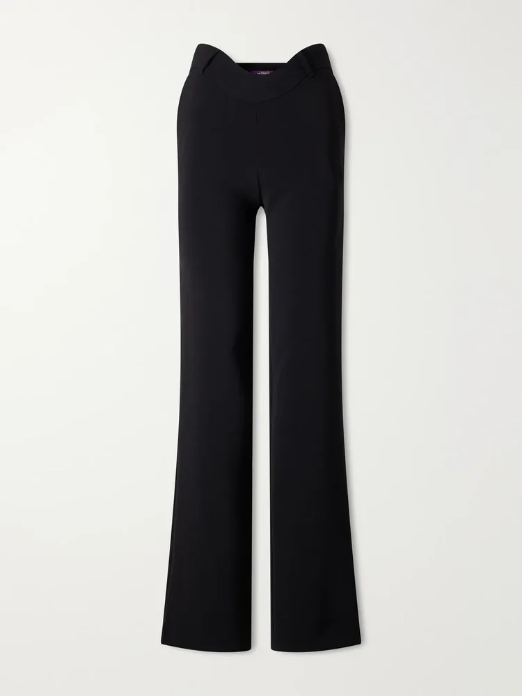 Wavy crepe mid-rise wide-leg pants