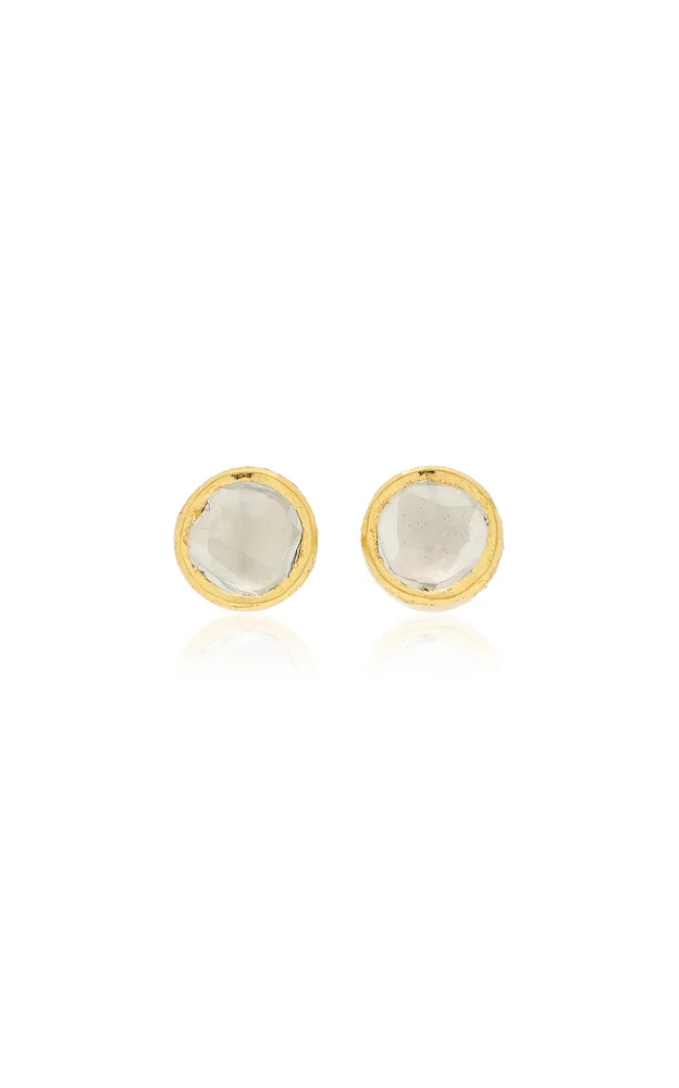 18K Yellow Gold And Kundan Diamond Stud Earrings