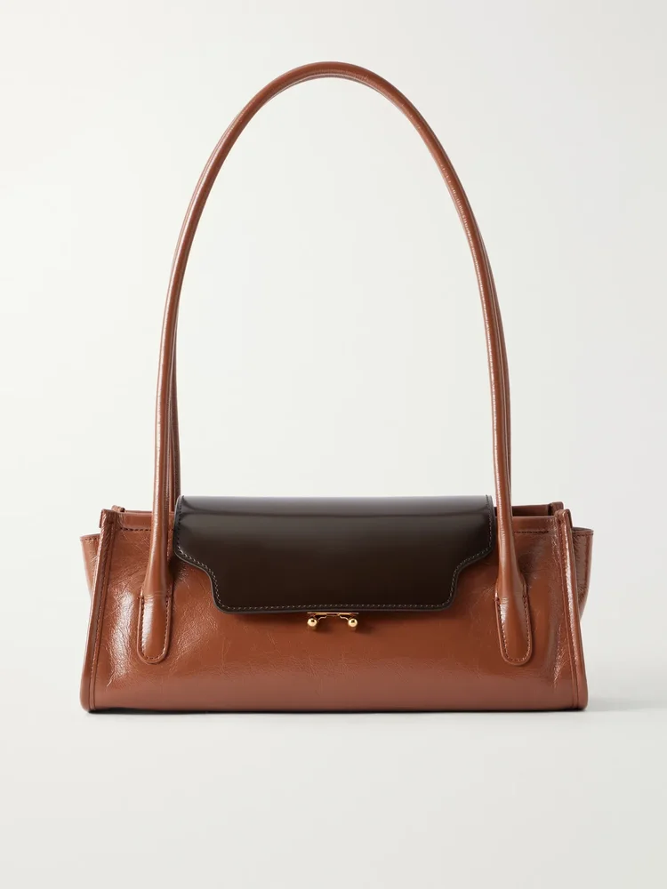 Trunkette two-tone crinkled-leather shoulder bag