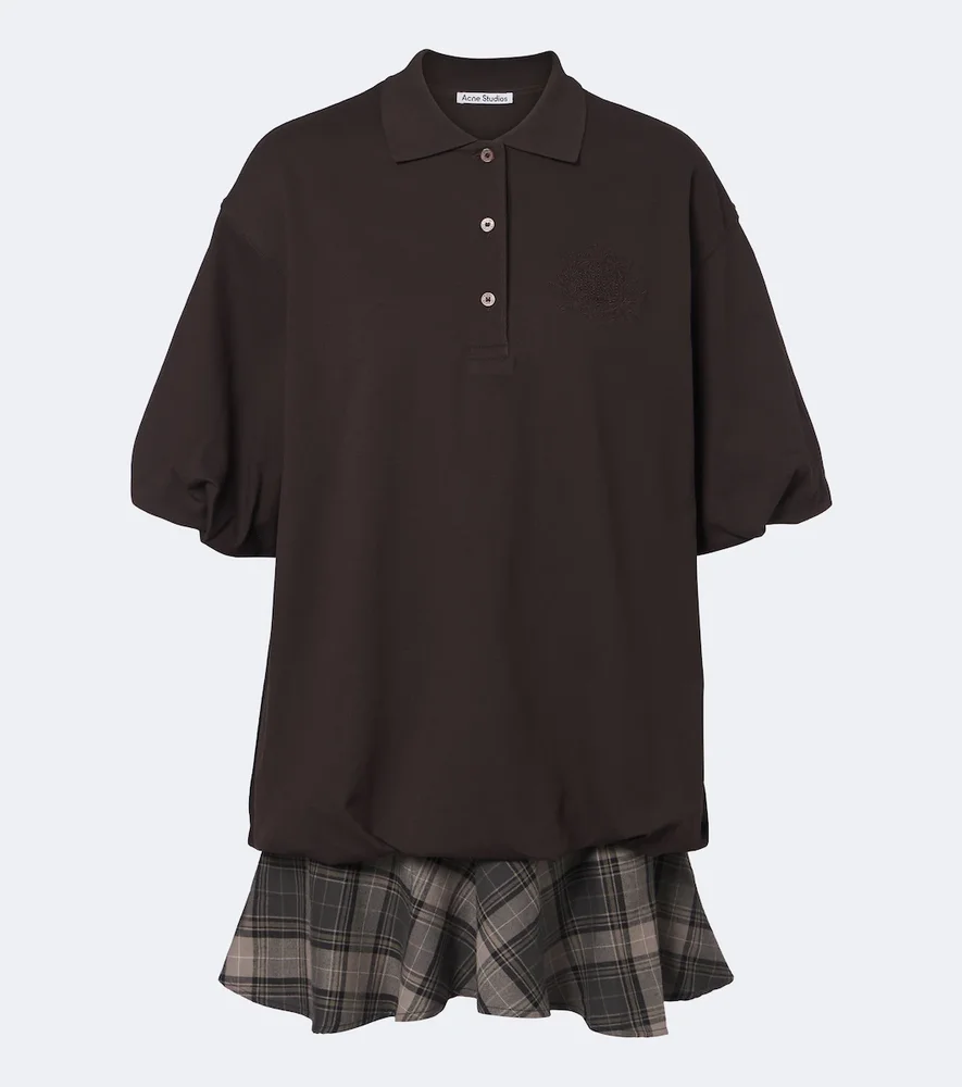 Checked layered cotton-blend polo dress