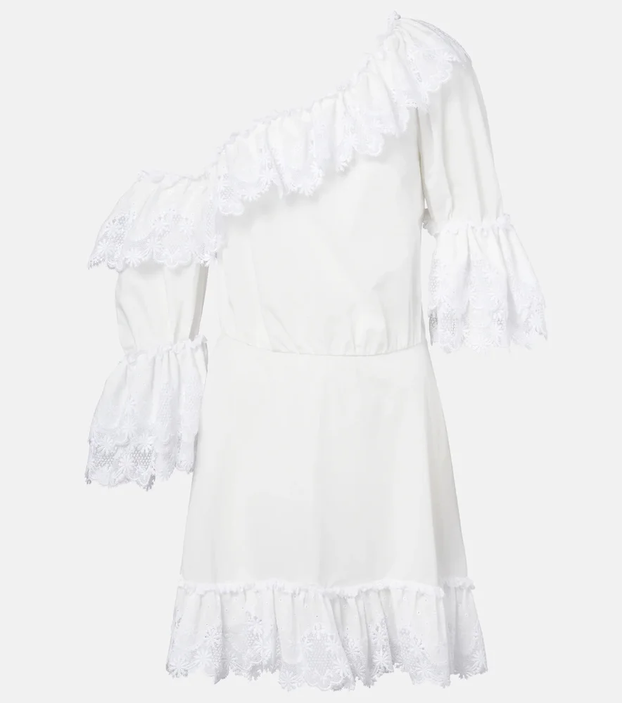 Embroidered ruffled cotton poplin minidress