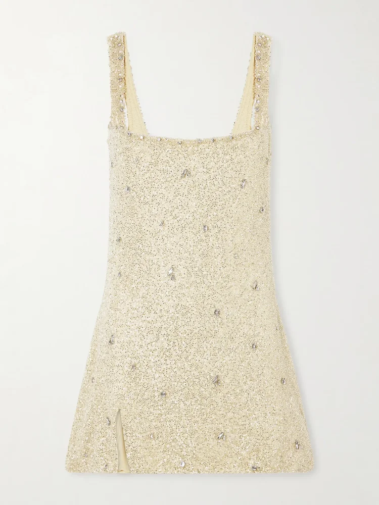 Pamela crystal-embellished beaded stretch-tulle mini dress
