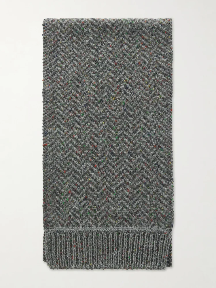 Herringbone silk and cashmere-blend scarf