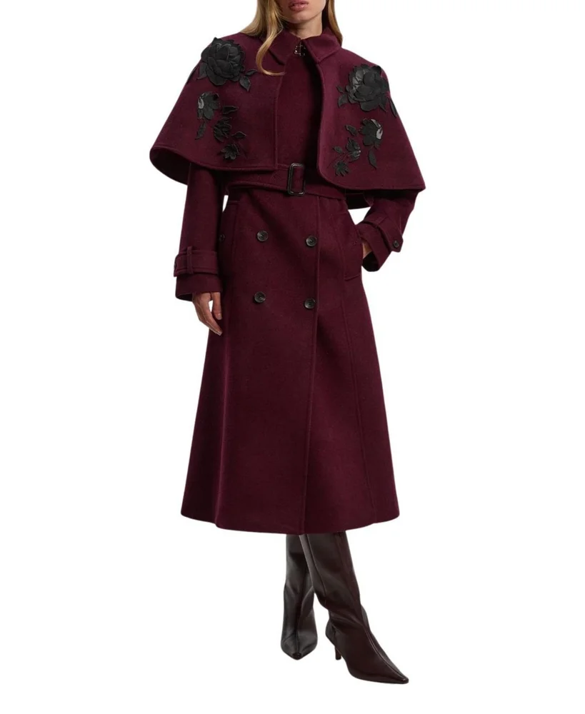 Tailored Funnel-Neck Cape Midi Coat