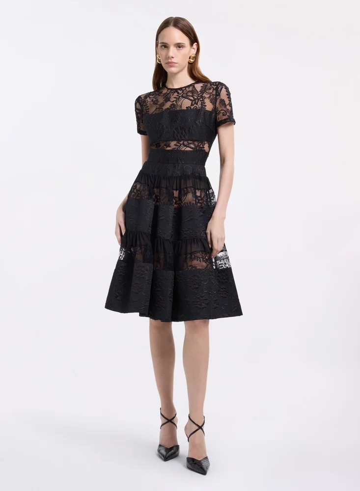 Brocade & Lace Midi Dress
