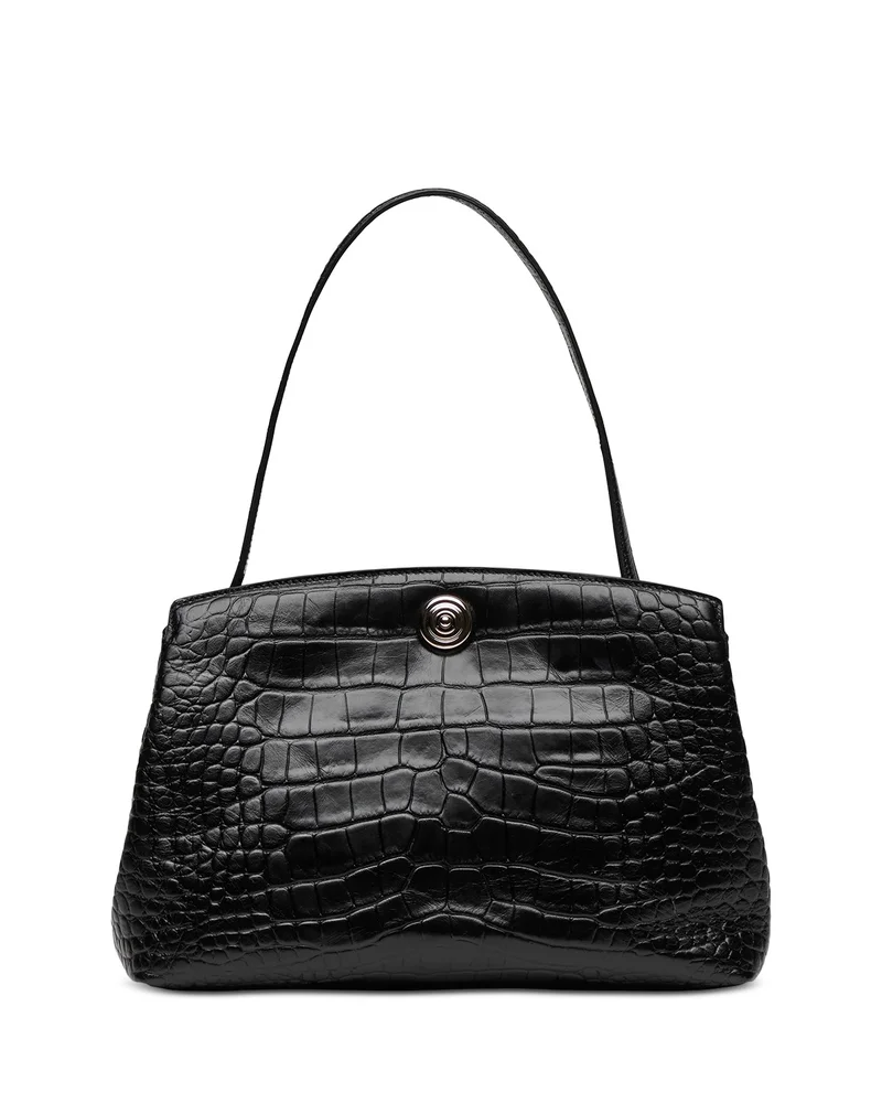 Croc Embossed Leather Pushlock Pouch