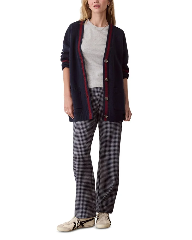 Maggie Varsity Cotton-Blend V-Neck Cardigan Sweater
