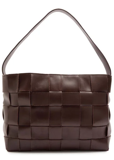 Woven mini leather tote
