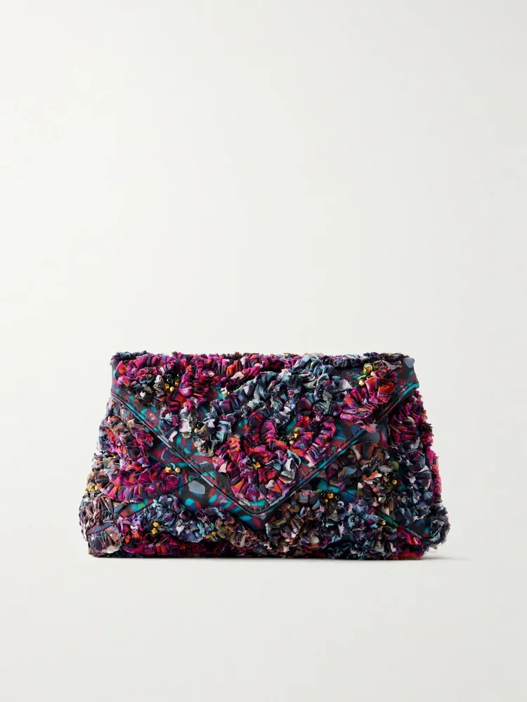 Bead-embellished embroidered clutch