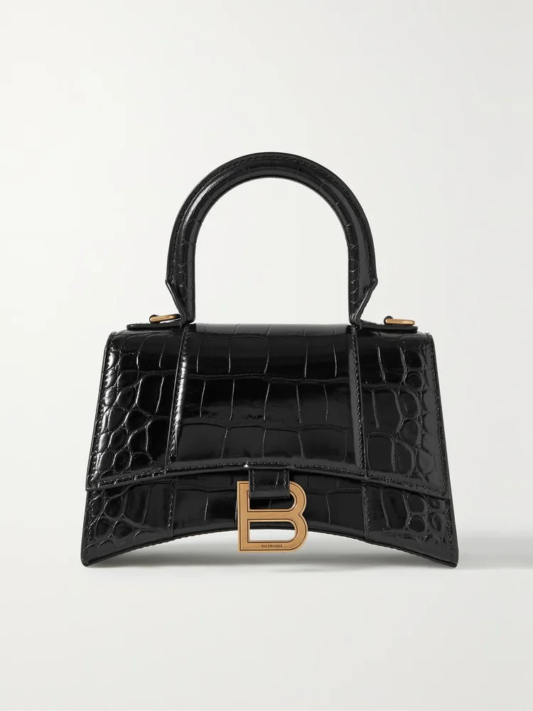 Hourglass XS croc-effect leather tote