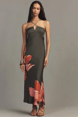 Cross-Strap Satin Maxi Dress