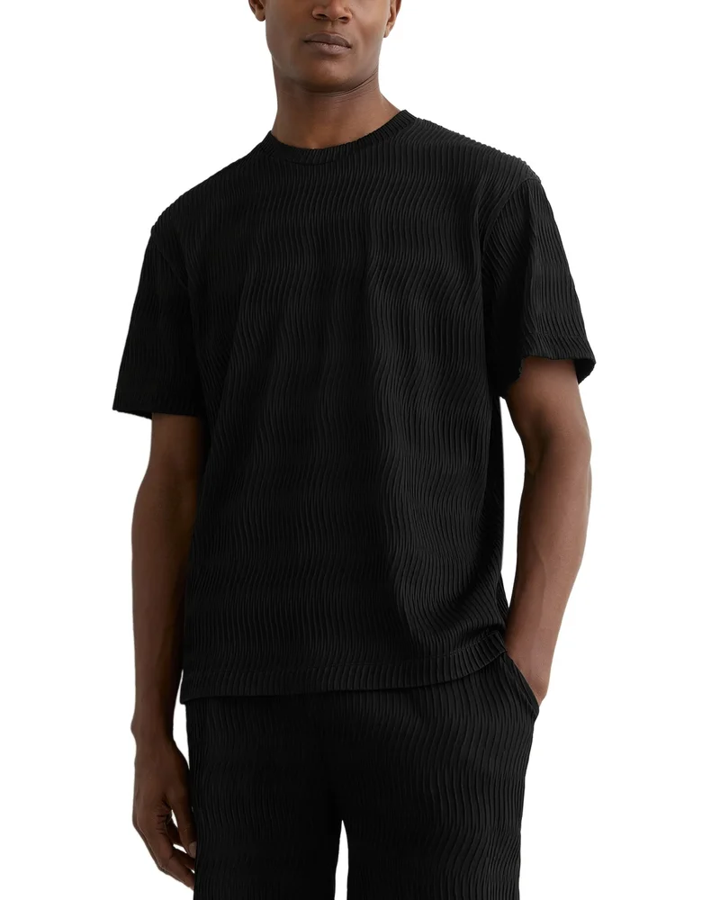 Relaxed Fit Textured Wave Jacquard T-Shirt