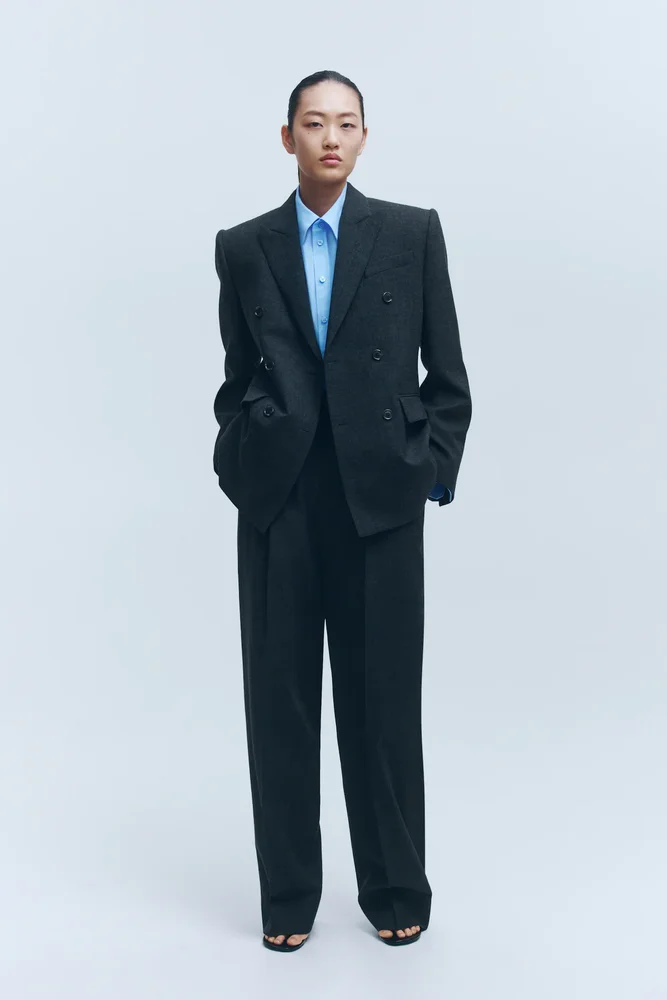 Tailored Wool Pants, Dark Grey Marl