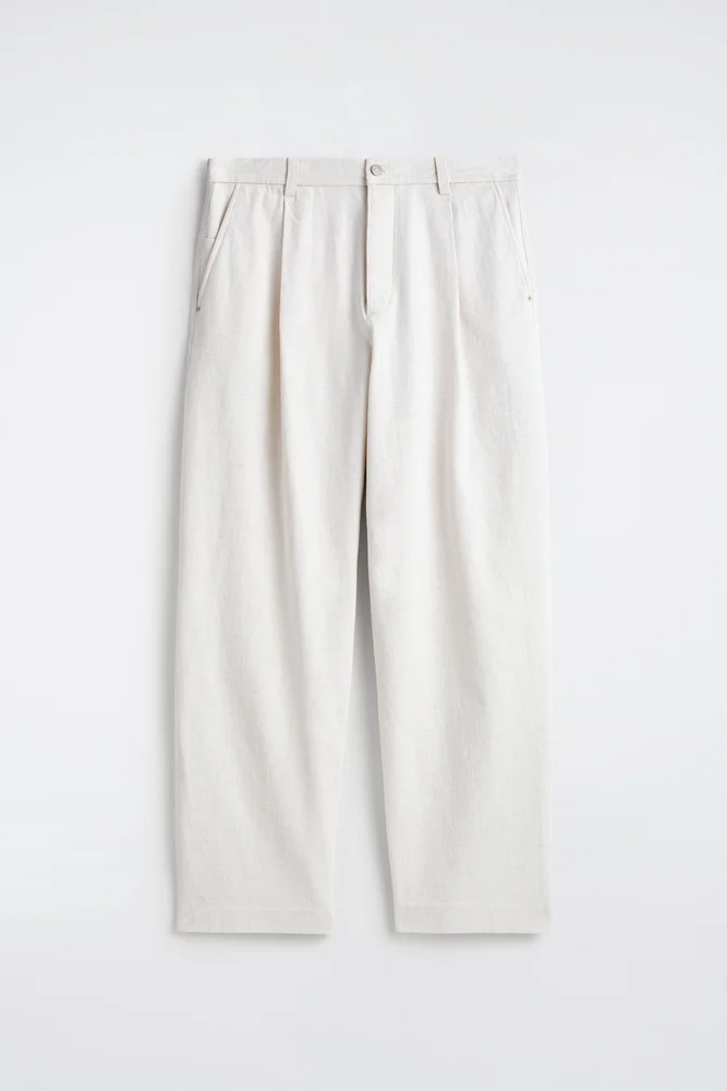 Pleated Wide-leg Denim Pants