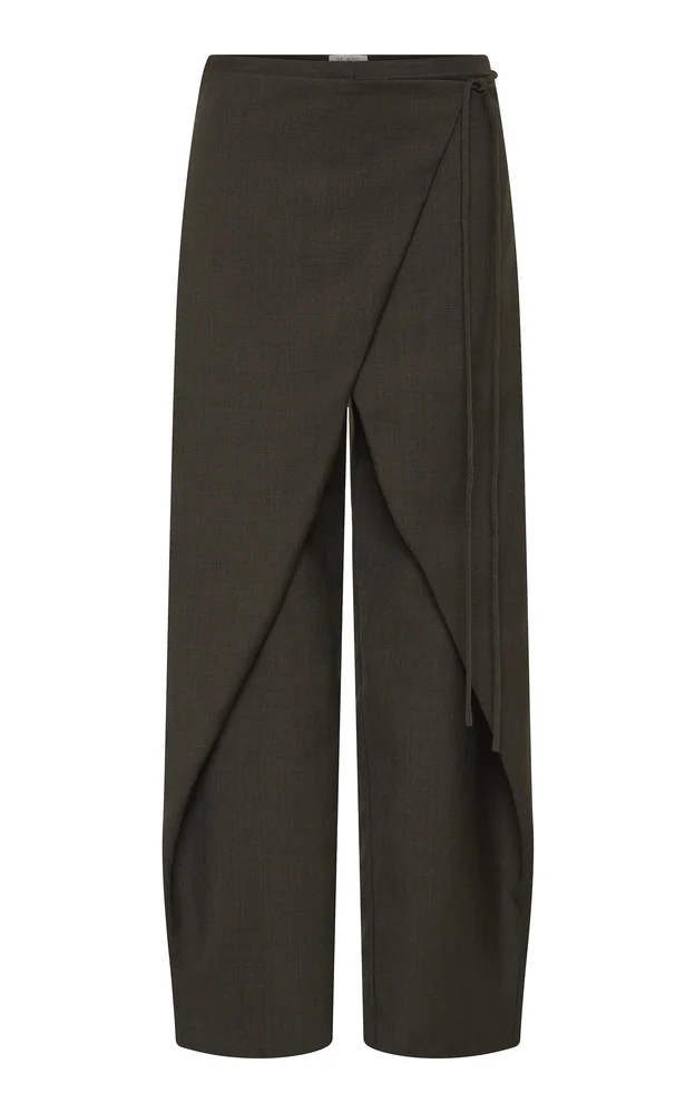 Wrap Rouleau Wool-Blend Wide-Leg Pants