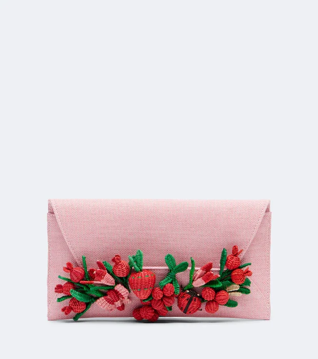 Botanica appliqué raffia clutch