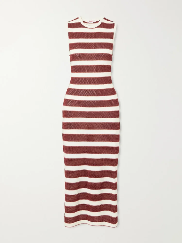 Régulière striped metallic cotton-blend midi dress