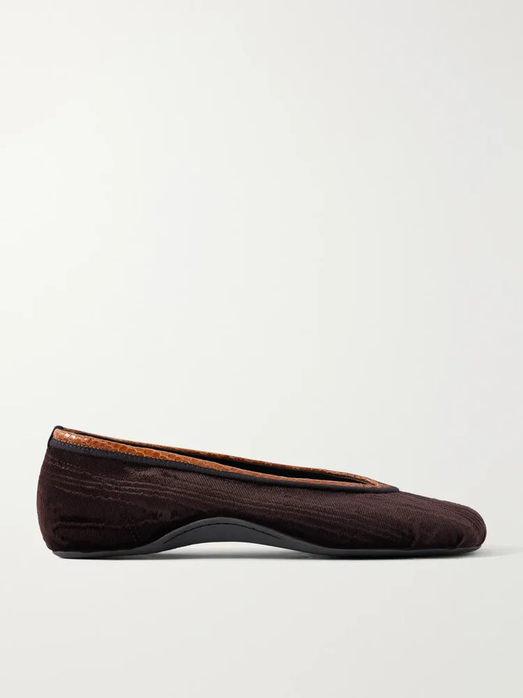 Leather-trimmed velvet ballet flats