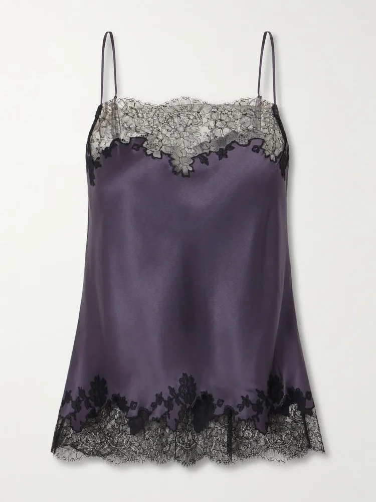 Lace-trimmed silk-satin camisole