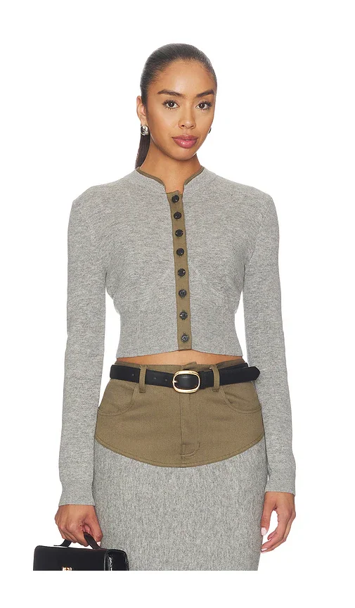 Grey Contrast Placket Cardigan