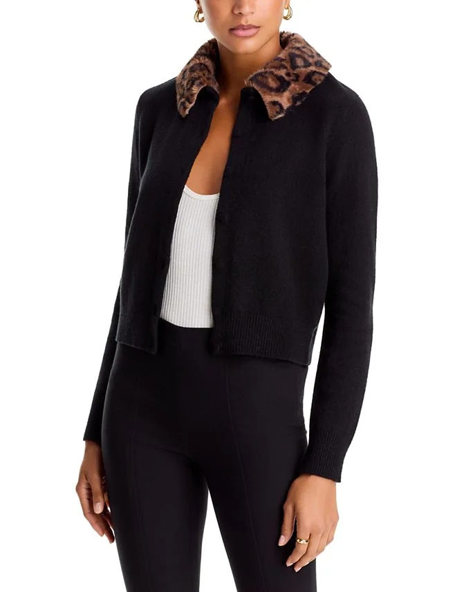 Leopard Faux Fur Collar Cardigan - Exclusive