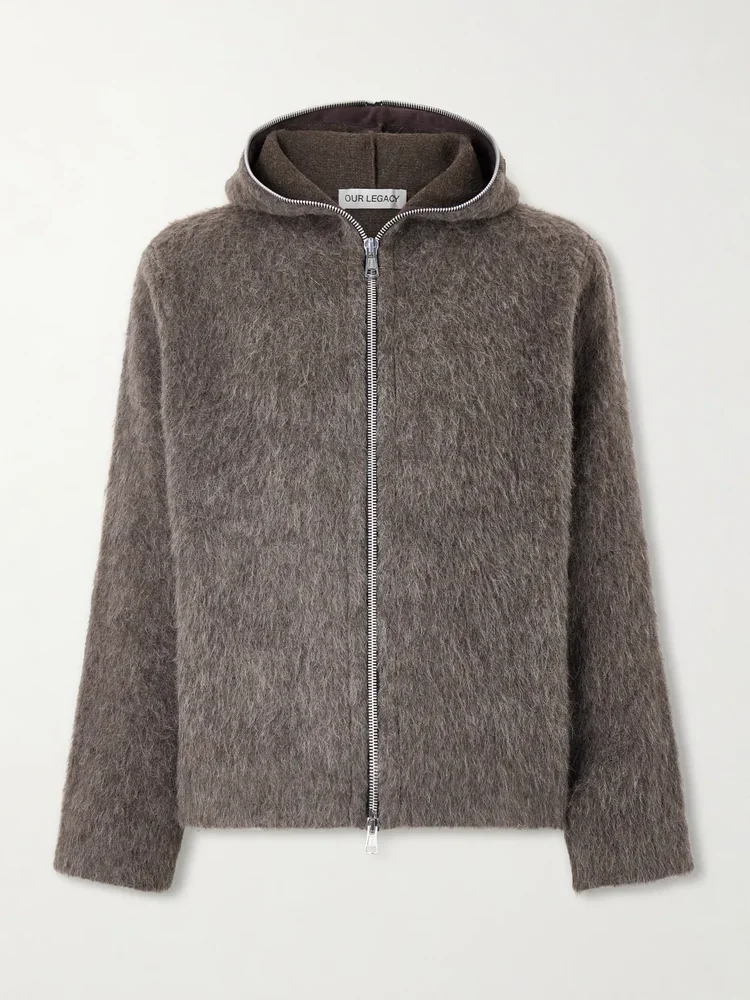 Brushed-Knit Zip-Up Hoodie