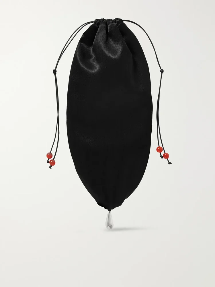 Teardrop embellished satin drawstring pouch