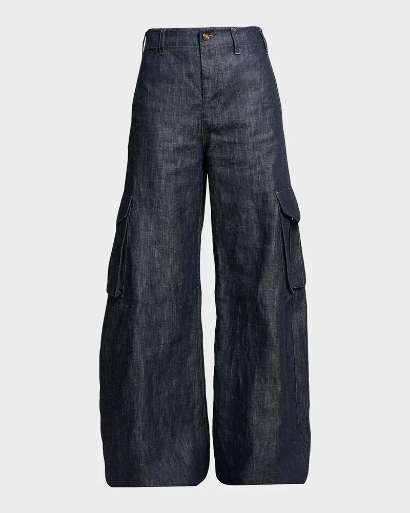 Eos Cotton-Linen Sculptural Flared Cargo Pants