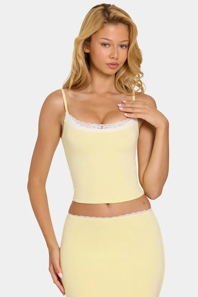 Alvaia Modal Lace-Trim Top in Butter