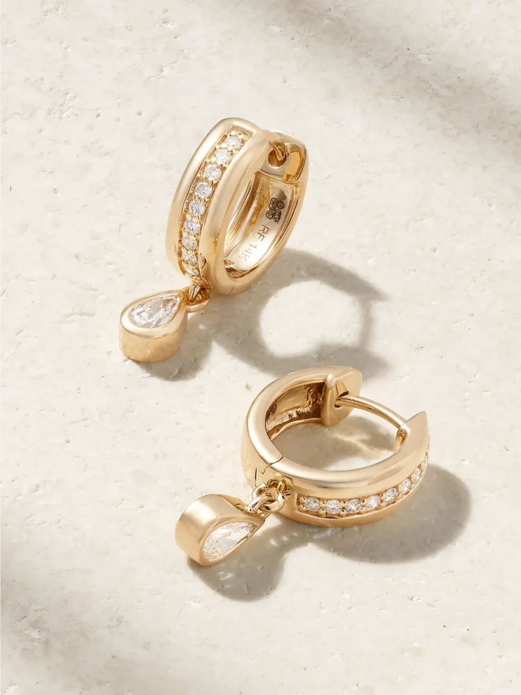 Stripe Drop 14-karat gold diamond hoop earrings
