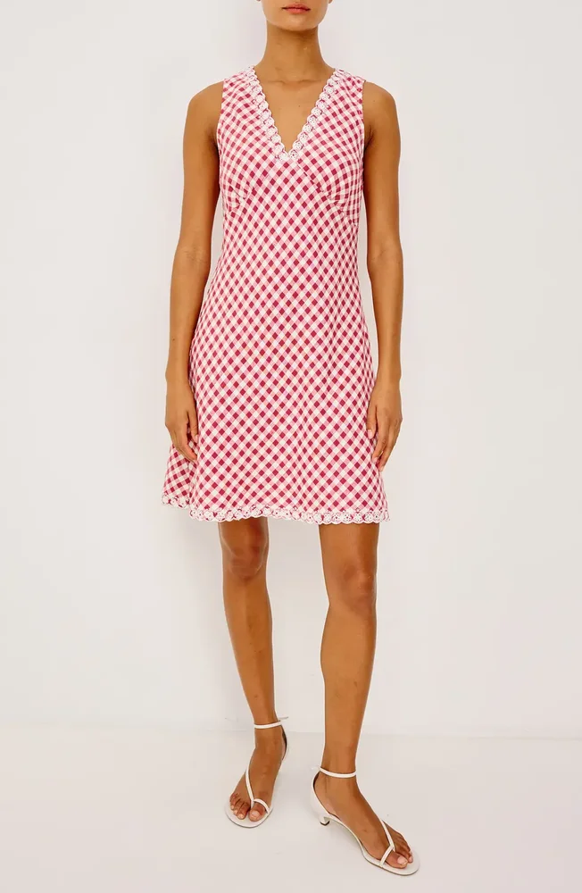 Bex Eyelet Embroidered Gingham Check Linen Dress