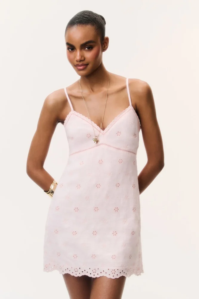 Becklyn Eyelet Linen Mini Dress - Rose Drift