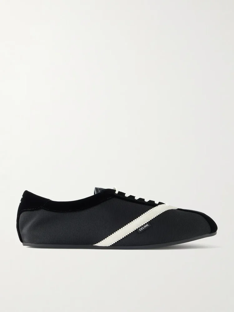 Leather-Trimmed Grosgrain Sneakers