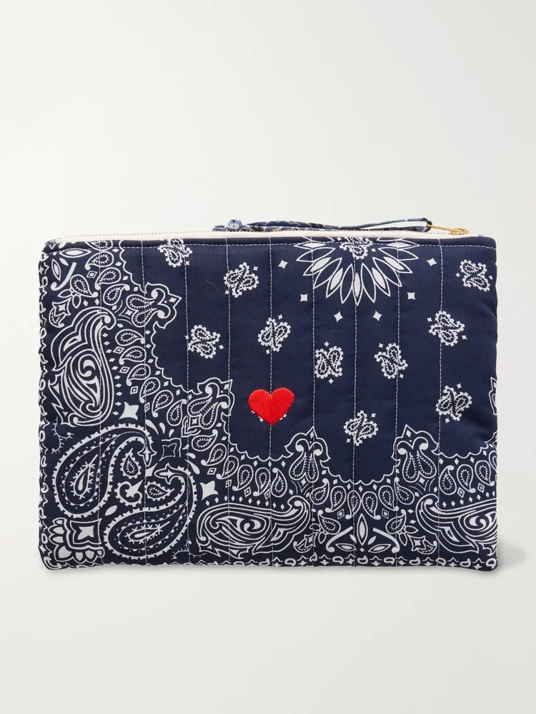 Coeur Vanity embroidered bandana-print cotton pouch