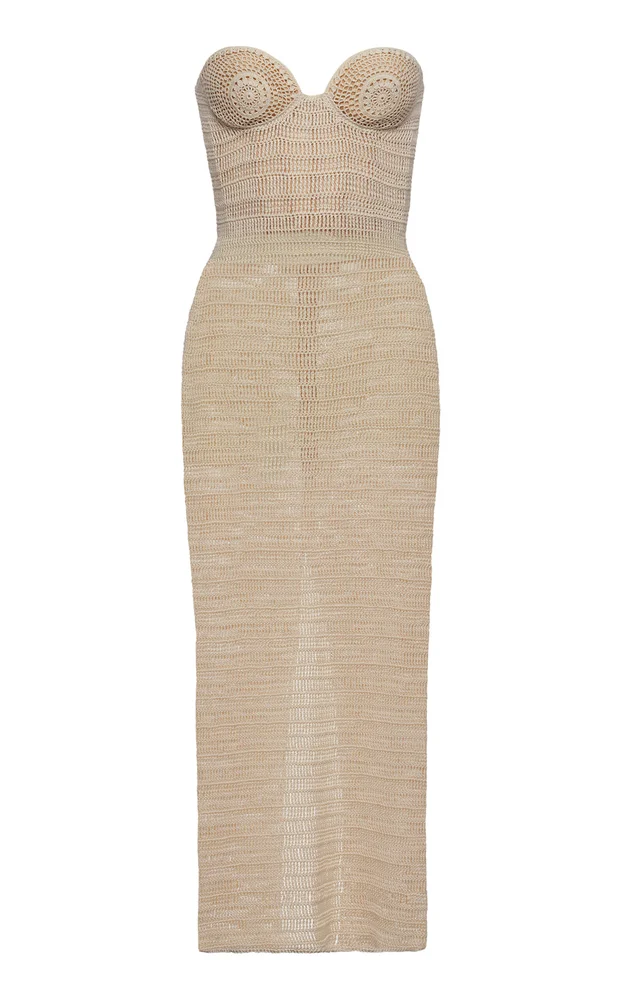 Strapless Crocheted Cotton Midi Dress