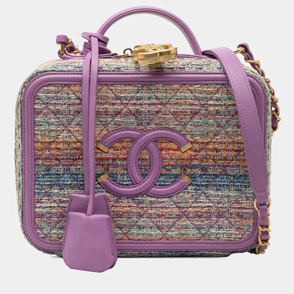 CC Filigree Vanity Case Medium Multi-Color Tweed Leather Top Handle Bag