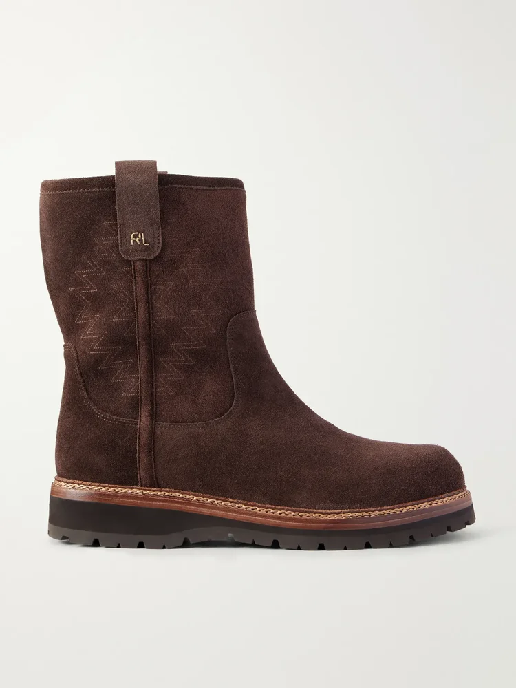 Embroidered Suede Hiking Boots
