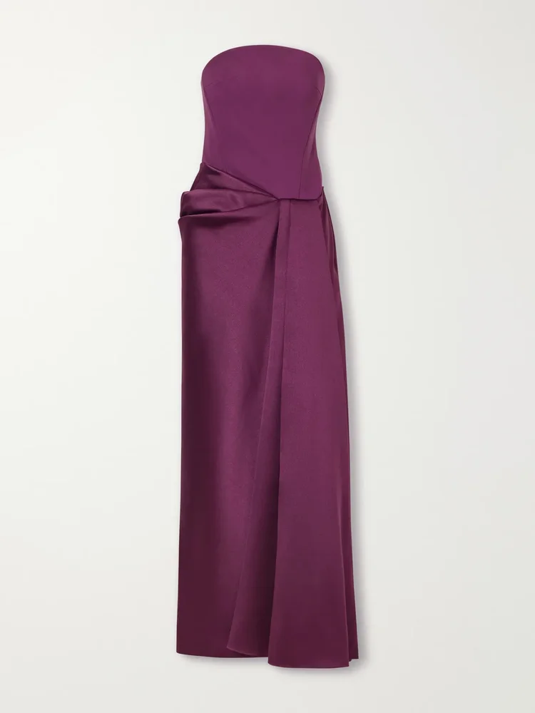 Seri strapless twill and crepe gown