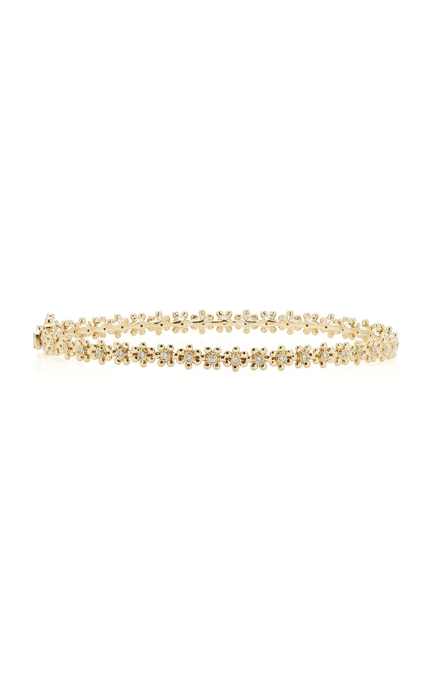 Tiny Daisy 14K Gold and Diamond Bangle