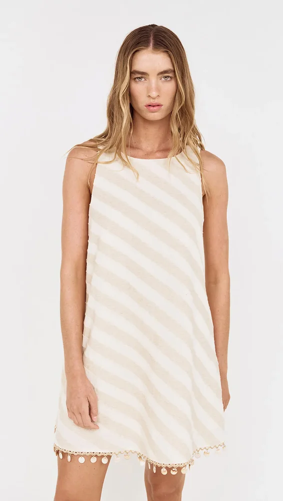 Cotton Linen Blend Mini Dress with Shell Detail