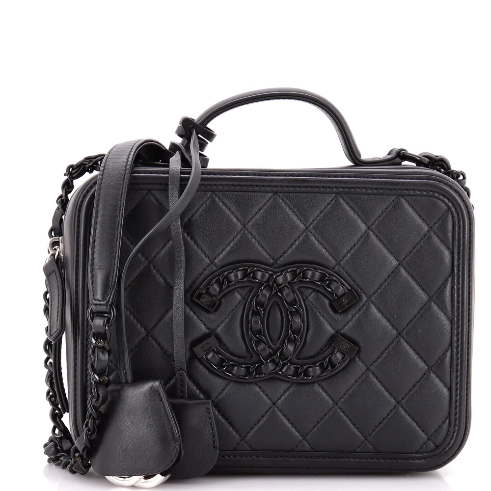 Filigree Vanity Case Quilted Lambskin with Chain Detail Medium