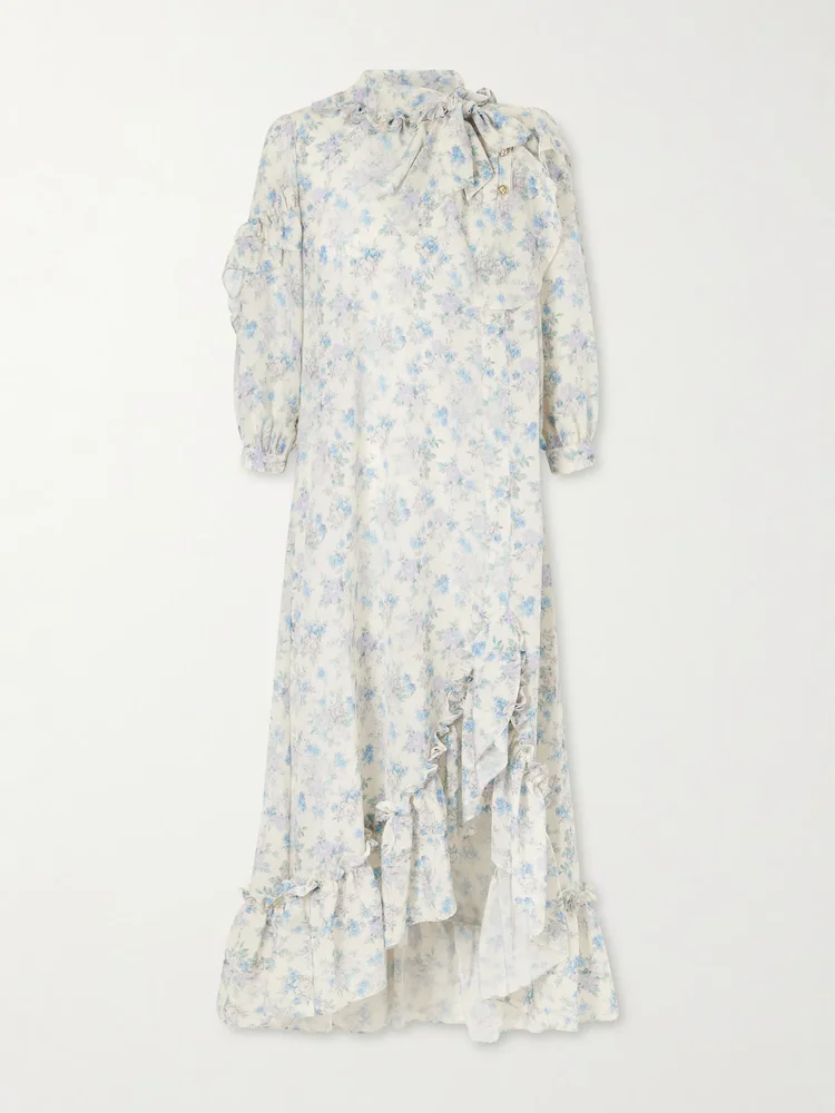 Batacalla scarf-detailed ruffled floral-print silk-crepe de chine midi dress