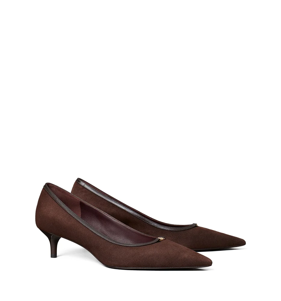 Double T Buckle Suede Kitten Heel Pumps
