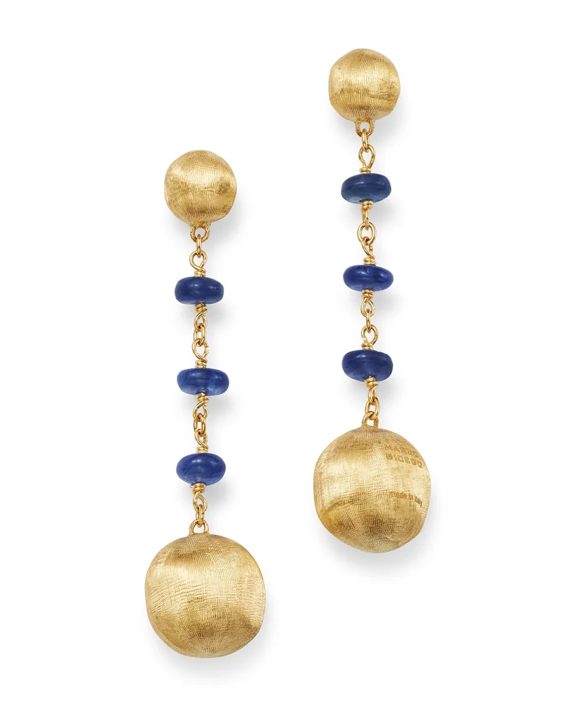 18K Yellow Gold Africa Precious Sapphire Drop Earrings