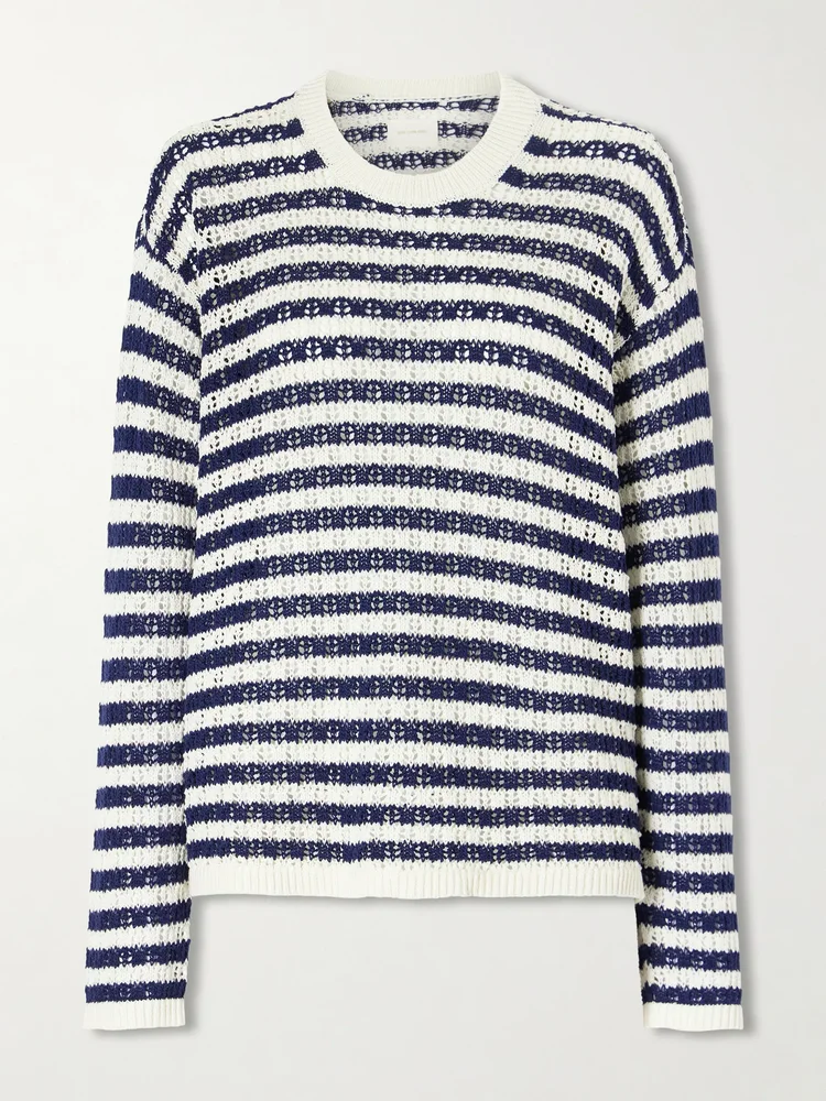 Eyelet striped cotton sweater