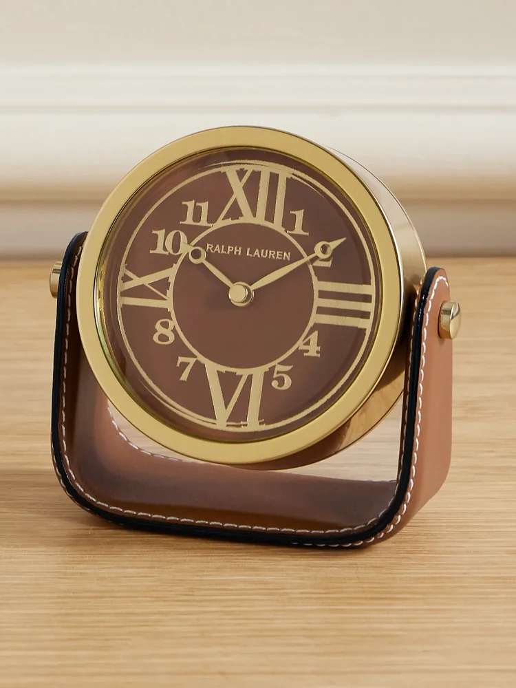 + Chelsea Clock Brennan gold-tone and leather clock